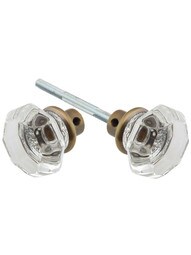 Pair of Octagonal Glass Doorknobs with Solid-Brass Shank in Antique-by-Hand