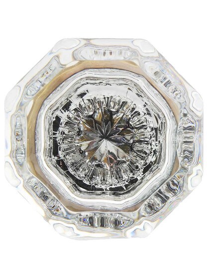 Alternate View of Pair of Octagonal Glass Doorknobs with Solid-Brass Shank in Antique-by-Hand.