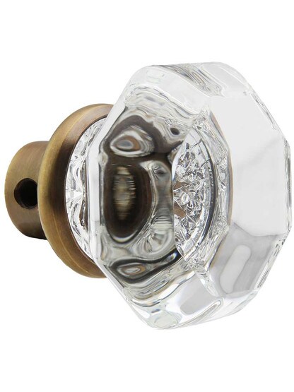 Alternate View 2 of Pair of Octagonal Glass Doorknobs with Solid-Brass Shank in Antique-by-Hand.