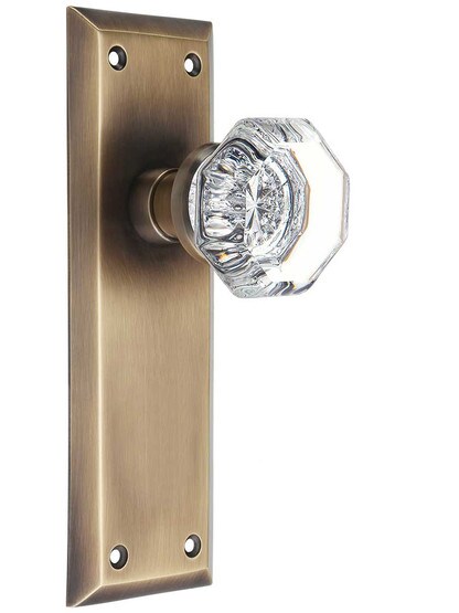 Alternate View 4 of Pair of Octagonal Glass Doorknobs with Solid-Brass Shank in Antique-by-Hand.