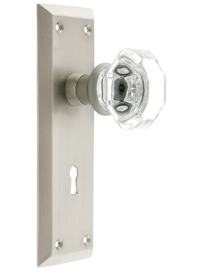 Alternate View 4 of Pair of Octagonal Glass Door Knobs With Solid Brass Shank.
