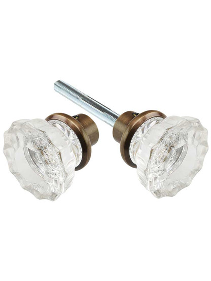 Pair of Fluted Glass Doorknobs with Solid-Brass Shank in Antique-by-Hand