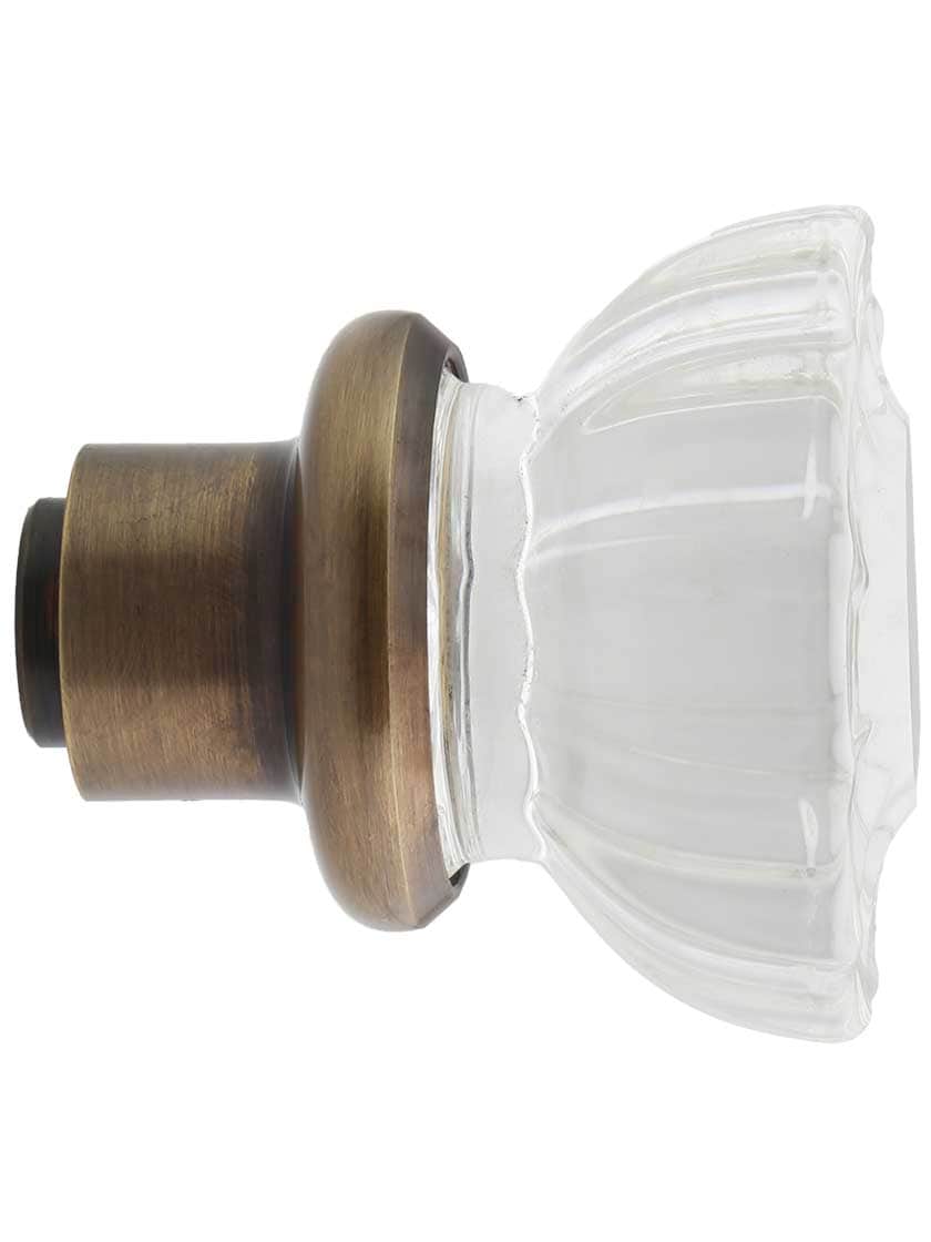 Alternate View 3 of Pair of Fluted Glass Doorknobs with Solid-Brass Shank in Antique-by-Hand.