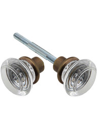 Pair of Round Glass Doorknobs With Solid Brass Shank in Antique By Hand Finish.