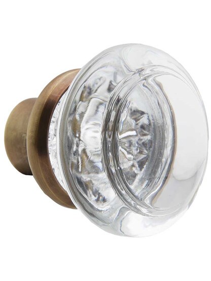 Alternate View 2 of Pair of Round Glass Doorknobs With Solid Brass Shank in Antique By Hand Finish.