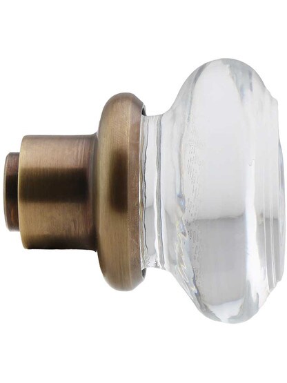 Alternate View 3 of Pair of Round Glass Doorknobs With Solid Brass Shank in Antique By Hand Finish.
