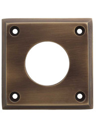 Solid-Brass Square Cylinder Escutcheon in Antique-By-Hand - 2 1/2" x 2 1/2"