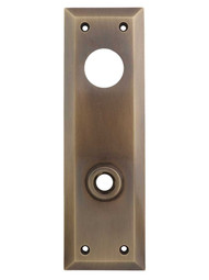 Brass Exterior Door Plate with Cylinder Hole in Antique-By-Hand - 8" x 2 1/2"