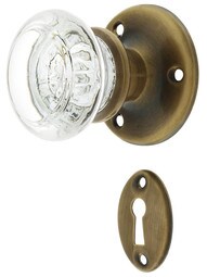 Solid Brass Rosette Mortise Lock Set with Round Glass Knobs in Antique-By-Hand