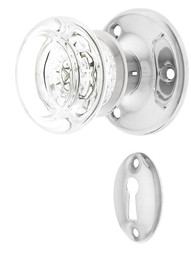 Solid Brass Rosette Mortise-Lock Set with Round Glass Knobs in Polished Nickel