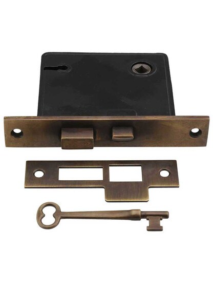 Alternate View 3 of Reproduction Mortise Lock with Solid Brass Faceplate in Antique-by-Hand - .