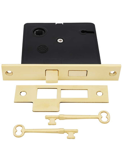 Reproduction Mortise Lock with Solid Brass Faceplate - 2 1/2" Backset