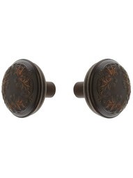Pair of Lorraine Pattern Door Knobs In Oil-Rubbed Bronze.