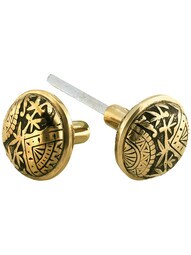 Pair of Oriental Pattern Door Knobs In Solid Cast Bronze.