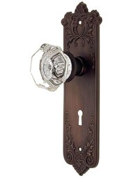 Wrought Bronze Lorraine Mortise Door Set With Octagonal Glass Knobs.