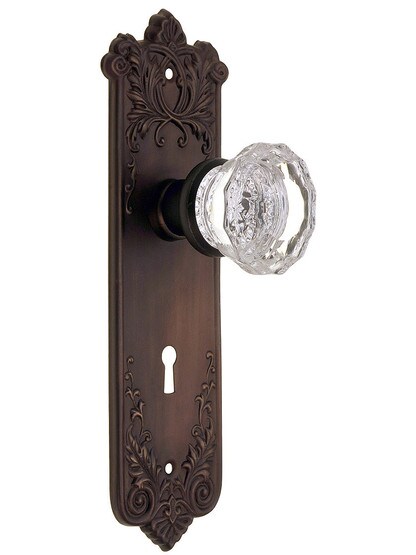 Wrought Bronze Lorraine Mortise Door Set With Fluted Glass Door Knobs