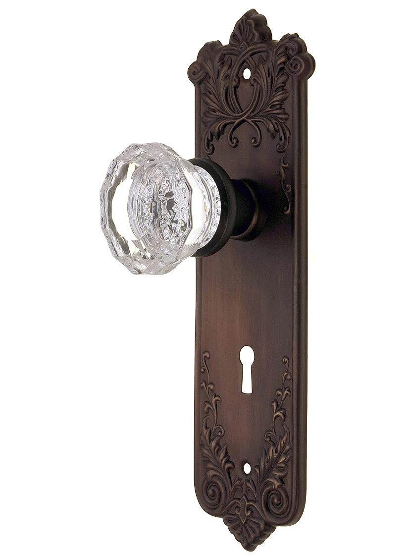 Wrought Bronze Lorraine Mortise Door Set With Fluted Glass Door Knobs