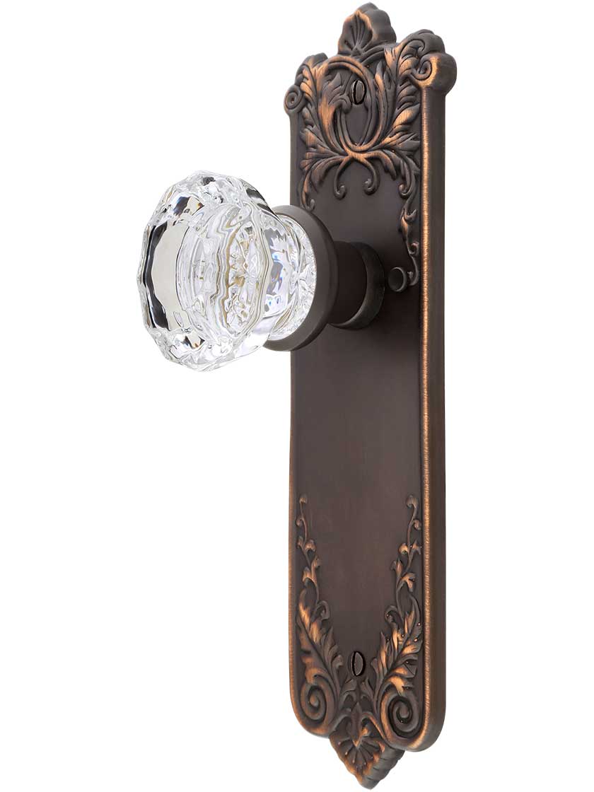 Lorraine Door Set With Fluted-Glass Knobs in Oil-Rubbed Bronze.