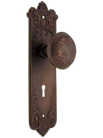 Wrought Bronze Lorraine Mortise Lock Set.