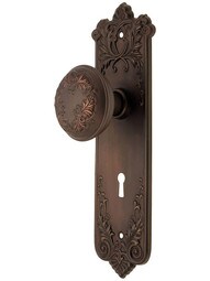 Wrought Bronze Lorraine Mortise Lock Set.