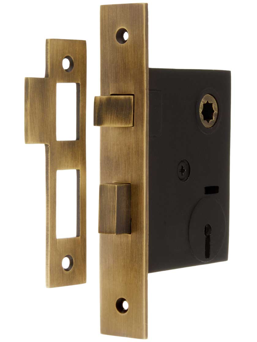 Mortise Lock with Solid Brass Faceplate - 2 1/4 Backset in Antique-by-Hand