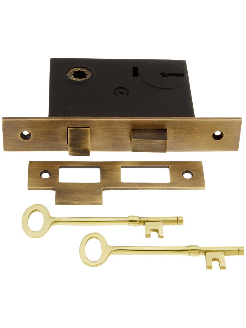 Alternate View 3 of Mortise Lock with Solid Brass Faceplate in Antique-by-Hand.