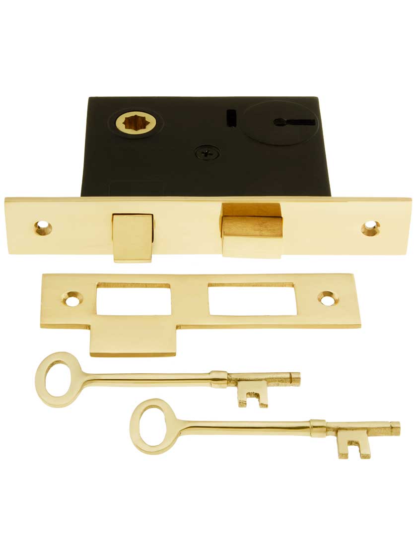 Mortise Lock with Solid Brass Faceplate - 2 1/4" Backset