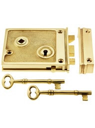 Solid Brass Horizontal Rim Lock Set with Small Round Knobs