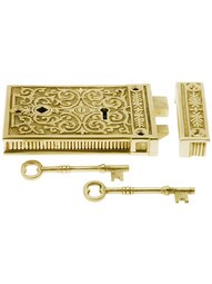 Solid Brass Scroll Design Rim Lock In Antique or Polished Finishes