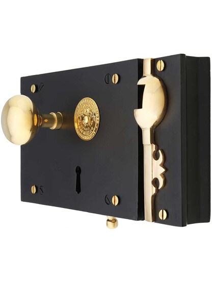 Alternate View of Cast Iron Carpenter Rim Lock Set With Brass Knobs and Trim