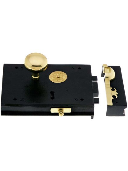 Alternate View 2 of Cast Iron Carpenter Rim Lock Set With Brass Knobs and Trim