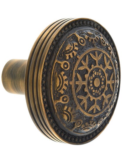 Alternate View 2 of Pair of Windsor Drum Style Door Knobs In Antique-By-Hand Finish.