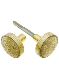 Pair of Windsor Drum Style Door Knobs In Un-lacquered Brass.