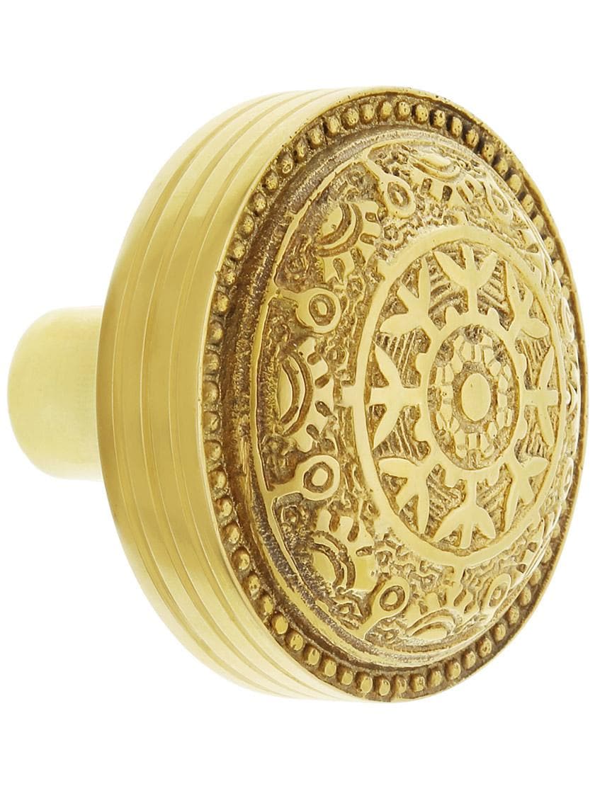 Alternate View 2 of Pair of Windsor Drum Style Door Knobs In Un-lacquered Brass.