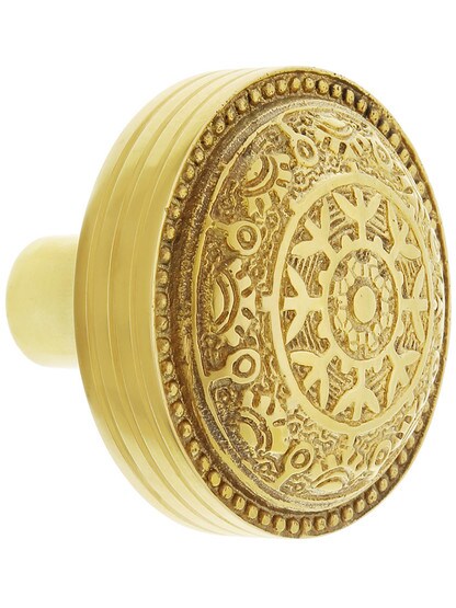 Alternate View 2 of Pair of Windsor Drum Style Door Knobs In Un-lacquered Brass.
