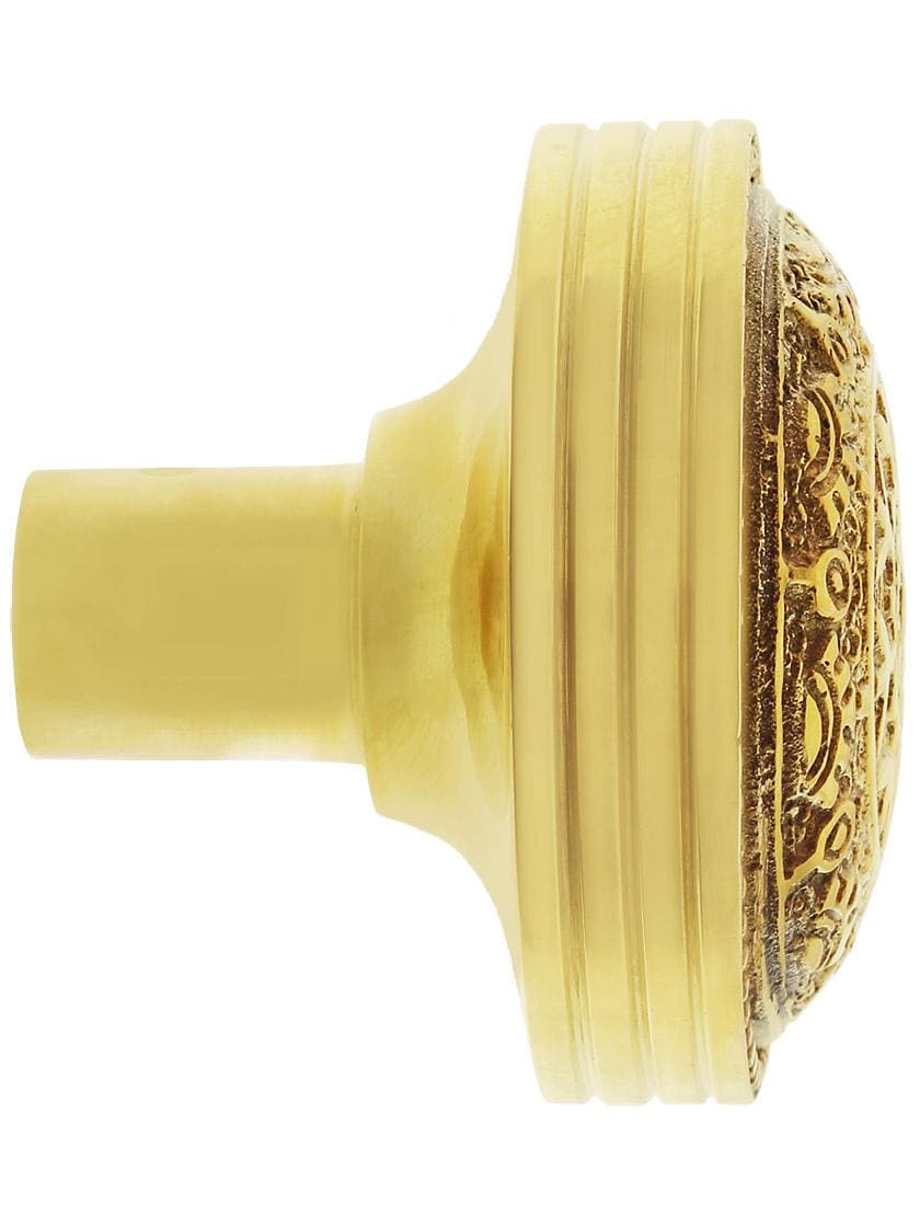 Alternate View 3 of Pair of Windsor Drum Style Door Knobs In Un-lacquered Brass.