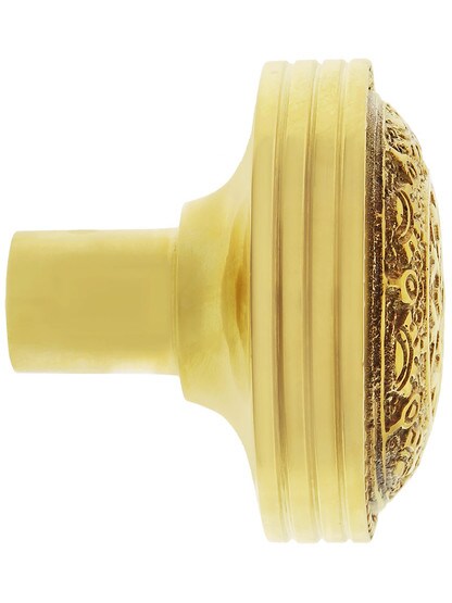 Alternate View 3 of Pair of Windsor Drum Style Door Knobs In Un-lacquered Brass.