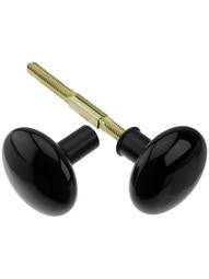 Pair of Black Porcelain Rim Lock Knobs With Black Iron Shanks.