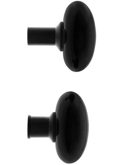 Alternate View 3 of Pair of Black Porcelain Rim Lock Knobs With Black Iron Shanks.