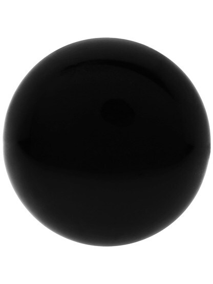 Alternate View of Pair of Black Porcelain Rim Lock Knobs With Solid Brass Shanks.