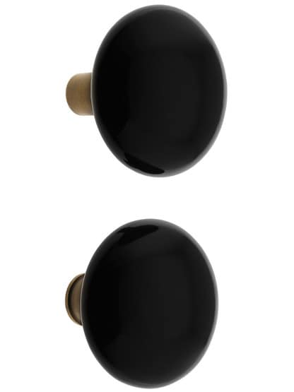 Alternate View 2 of Pair of Black Porcelain Rim Lock Knobs With Solid Brass Shanks.