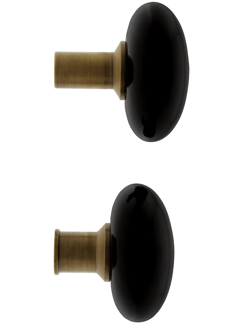 Alternate View 3 of Pair of Black Porcelain Rim Lock Knobs With Solid Brass Shanks.