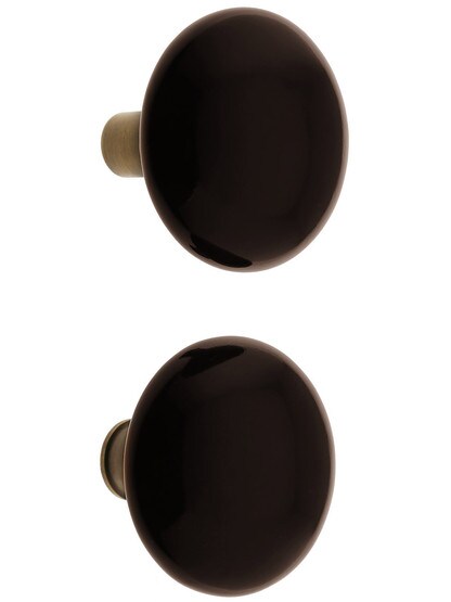 Alternate View 2 of Pair of Brown Porcelain Rim Lock Knobs With Solid Brass Shanks.