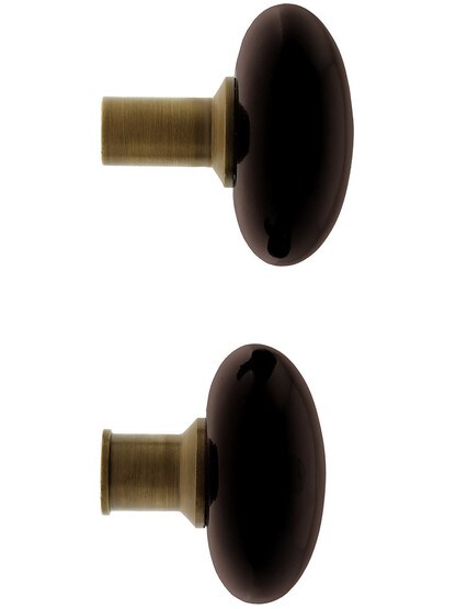 Alternate View 3 of Pair of Brown Porcelain Rim Lock Knobs With Solid Brass Shanks.
