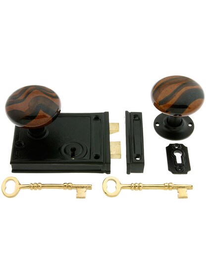 Alternate View 4 of Pair of Bennington Style Rim Lock Knobs With Black Iron Shanks.
