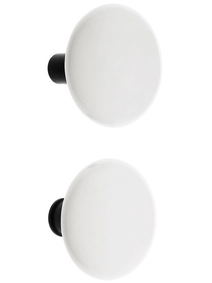 Alternate View 2 of Pair of White Porcelain Rim Lock Knobs With Black Iron Shanks.
