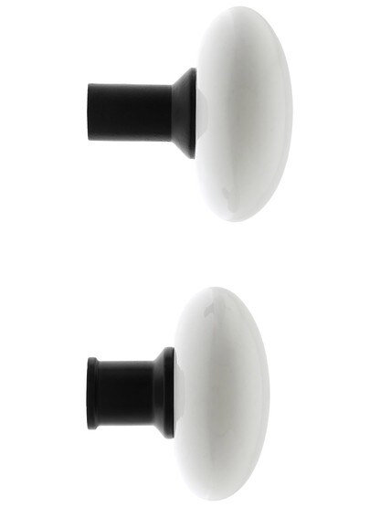 Alternate View 3 of Pair of White Porcelain Rim Lock Knobs With Black Iron Shanks.