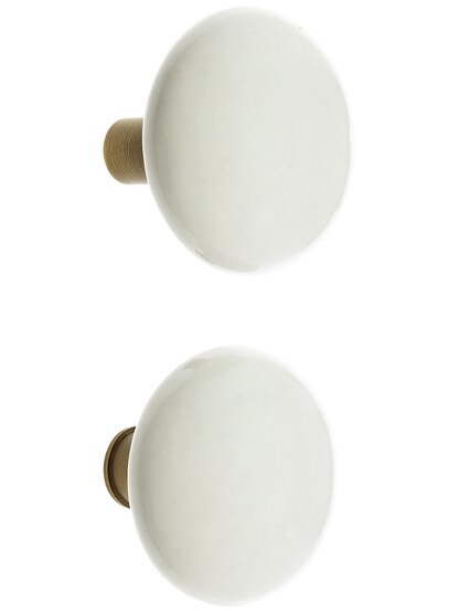 Alternate View 2 of White Porcelain Rim Lock Knobs With Solid Brass Shanks.