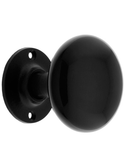 Alternate View 4 of Pair of Black Porcelain Door Knobs With Black Iron Shanks.