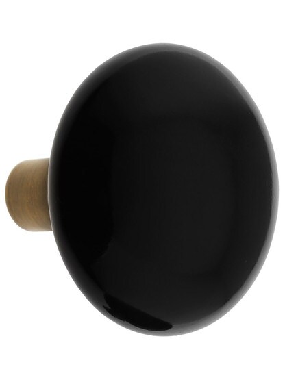 Alternate View 2 of Pair of Black Porcelain Doorknobs with Brass Shanks.